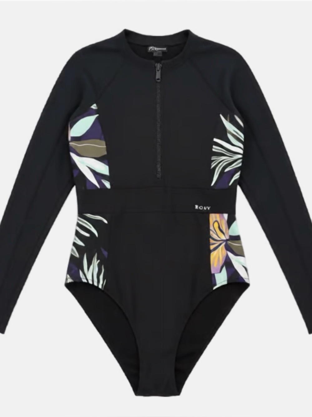 Roxy Women’s Long-Sleeve One-Piece Swim Suit with Tropical Print SPF